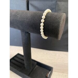 Faux Pearl Stretch Bracelet Cream Round Bead Elastic One Size 3052